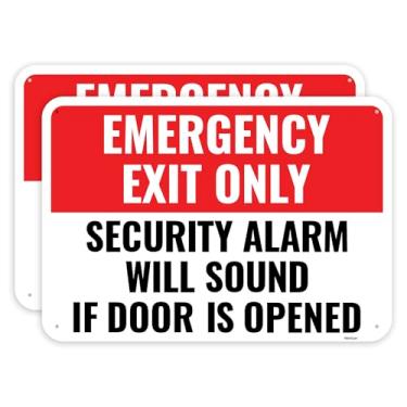 Imagem de Sinal de saída de emergência de 2 peças, 25 x 17 cm - alumínio - alarme de segurança soará se a porta for aberta