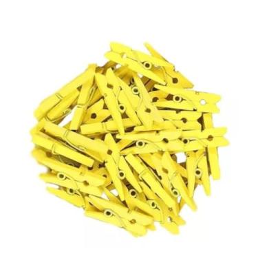 Imagem de 100 Mini Prendedor Madeira Pregador Colorido Varal de Fotos Memory Board 2,5cm (Amarelo)