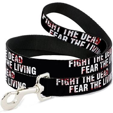 Imagem de Buckle-Down Coleira para animais de estimação - The Walking Dead Fear The Dead/Fear The Live Preto/Branco/Vermelho - 1,2 m de comprimento - 2,5 cm de largura