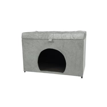 Imagem de Puff Baú Pet Casa P/ Cachorros E Gatos Em Suede - Cinza Claro