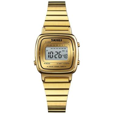 Imagem de MASTOP Relógios de pulso femininos de luxo, eletrônicos, de aço integral, LED, digital, fashion, ultrafinos, quadrados, relógios de pulso femininos.., Prata - ouro, Digital