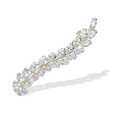 Imagem de Grampos de cabelo com folha de flor de cristal cintilante, grampos de cabelo para mulheres, acessórios de cabelo para festas de formatura de casamento (folha curva dourada)