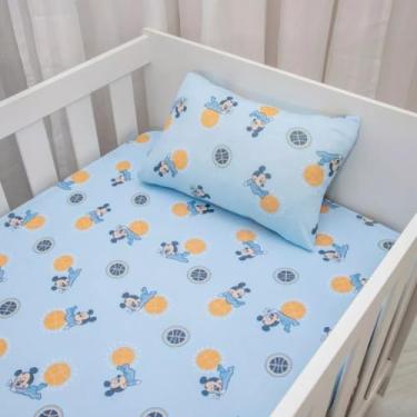 Imagem de Jogos Cama Berço Portallar Baby Disney 100% Algodão Lençol 70x130x12cm Fronha 30x40cm Mickey Travesso