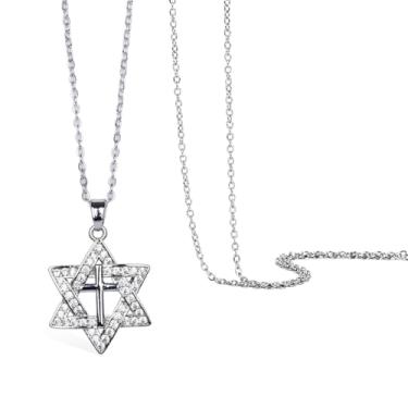 Imagem de Lagava Colar feminino com estrela de Davi, pingente de cruz delicada, pequeno colar de estrela judaica, pequeno colar de asas de anjo, banhado a ouro 14K, colar de beija-flor, joias para presentes