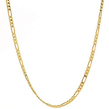Imagem de Colar de corrente FZTN Jewelry 4 mm dourado Fígaro Link para homens, mulheres e adolescentes, meninos, colar de aço inoxidável banhado a ouro 18 K, joias modernas, uso sozinho ou com pingente, 45,72 - 60,96 cm