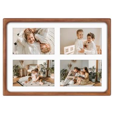 Imagem de Porta-retrato com colagem de 10 x 15 cm, madeira maciça com vidro temperado, canto arredondado, para várias fotos, use como (4) aberturas de 10 x 15 cm ou uma moldura de 24 x 33 cm - decoração de