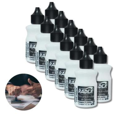 Imagem de Kit 12 Tinta Almofada Para Carimbo Preta Alto Rendimento 40ml - Kit 12
