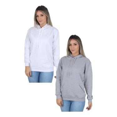Imagem de Kit 2 Moletom Liso Feminino Blusa De Frio Casual Canguru - Lunny, Bran