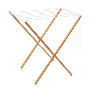 Imagem de Varal Horizontal Chão Dobrável Em Bambu Com Hastes Metálicas - Simplo