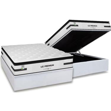 Imagem de Conjunto Box Baú Casal: Colchão Molas Plumatex Ensacadas Liz Premium D33 + Base Crc Courano White (138x188)