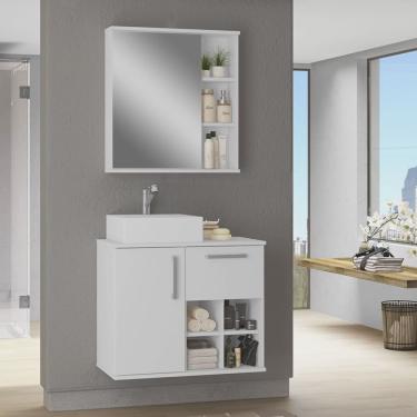Imagem de Conjunto para Banheiro 3 Peças 1 Gabinete com Cuba 1 Armário com Espelho 70cm Bia