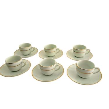 Imagem de Conjunto Xícaras Com Pires Cafezinho 90ml 12 Peças - Fio Dourado