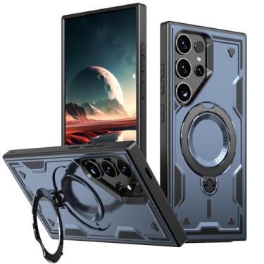 Imagem de HPQWN Para S24 Plus Ring Holder Magnetic Case Carregamento sem fio Armor Cover (Para S24 Plus/Azul)