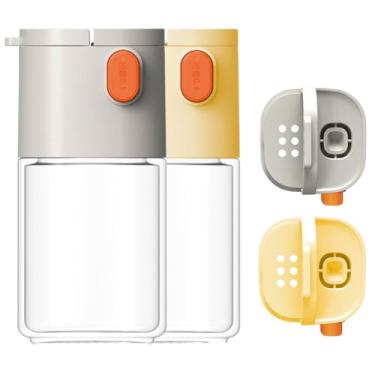 Imagem de 2 frascos de tempero medidores, conjunto de saleiro e pimenta, itens essenciais para cozinha, medidor de vidro, sal de especiarias, páprica, pimenta, cominho em pó, frasco de tempero, sem BPA