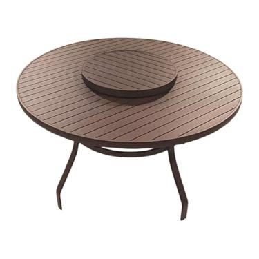 Imagem de Mesa Ripada 1,40m Giro Externo em Alumínio Marrom para Piscina Jardim Jantar Área Externa