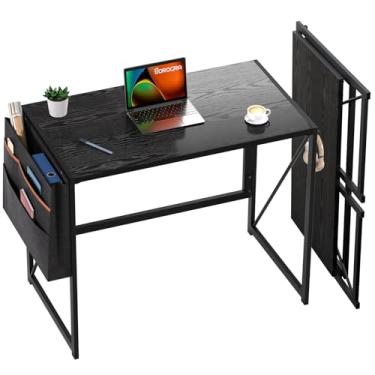 Imagem de SOROGRA Mesa dobrável com bolso de armazenamento para espaços pequenos, mesa dobrável de 80 cm com gancho para fone de ouvido para quarto, escritório em casa, mesa de escrita portátil, fácil montagem