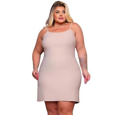 Imagem de Vestido Midi Anágua Plus Size Segunda Pele Tubinho Decote Reto Liso Anti Transparência (BR, Numérico, 52, Plus Size, Bege)