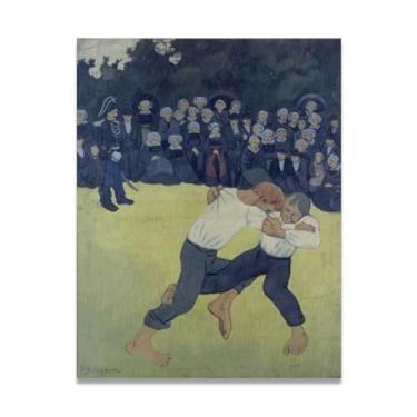 Imagem de Impressão em tela abstrata The Wrestling Bretons arte de parede famosas pinturas a óleo reprodução de arte paisagem imagem para sala de estar decoração de casa 60 x 78 cm