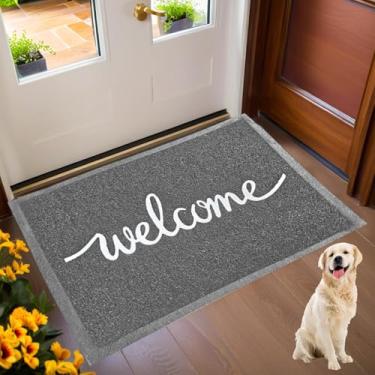 Imagem de Tapetes para entrada lavável para porta da frente tapete de área de cozinha com suporte de borracha para área de cozinha tapete de varanda antiderrapante de algodão para entrada e sala de estar (cinza