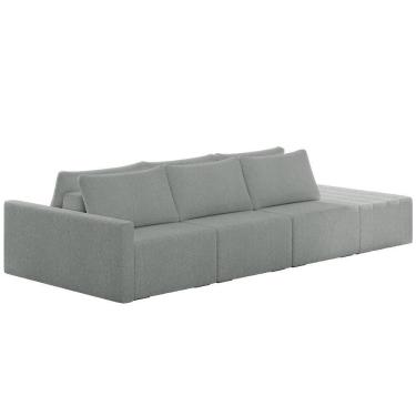 Imagem de Sofá Ilha Modular Com Puff Para Sala Living 342cm Georgia K04 Bouclê Cinza Claro - Mpozenato