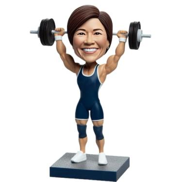 Imagem de Cabeçote de halterofilista feminino personalizado feito à mão a partir de sua foto com uma barra de levantamento de peso forte para amantes de academia, treinadores de fitness, entusiastas de esportes