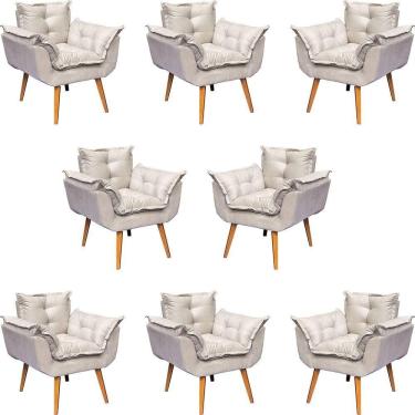 Imagem de Kit 8 Poltronas Decorativa Para Sala Alice Suede Cores Pé Trapézio 30cm Castanho - Suede