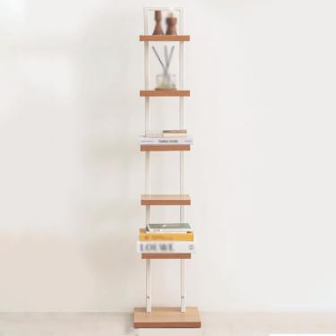 Imagem de Estante de livros invisíveis, torre de livro da coluna vertical, armazenamento de canto independente para escritório em casa, sala de estar, quarto, branco, 4 camadas