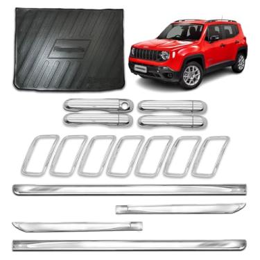 Imagem de Friso Lateral X-Treme + Protetor de Porta-Malas + Aplique para Grade Dianteira + Capa para Maçaneta 4 Portas Adaptável para Renegade 2019 2020 2021 Kit Cromado