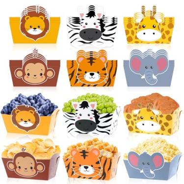 Imagem de Pacote com 24 bandejas descartáveis de papel para animais de safári da selva, decoração de festas de aniversário, tigela de lanche, bandeja de servir para chá de bebê, utensílios de mesa, lembrancinha