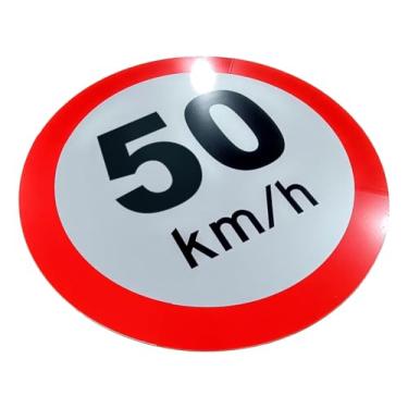 Imagem de Kit 5 Placas de Sinalização, Velocidade, Condomínio, 50km/h, Refletiva, 50cm, em ACM 3mm (alumínio composto)