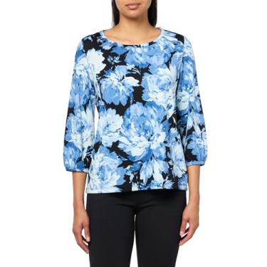 Imagem de Jones New York Crepe feminino estampado musgo gola redonda com puff 3Q, preto Jones Multi