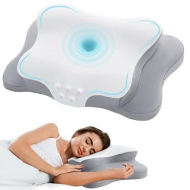 Imagem de Travesseiro cervical para alívio da dor no pescoço, almofadas de espuma viscoelástica com contorno refrescante, suporte ergonômico e inodoro, travesseiro de cama ortopédico ajustável