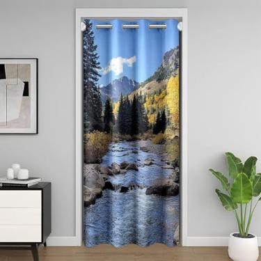 Imagem de meiyoeat Cortina de porta de paisagem natural para privacidade de porta 132 x 203 cm 1 painel capa de armário infantil árvore montanha meninos meninas rio céu cortina divisória lavável natural quarto