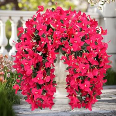 Imagem de 2 peças de flores artificiais de buganvílias para ambientes externos, flores artificiais realistas para decoração, plantas artificiais para uso ao ar livre, varanda e pátio (rosa vermelha)
