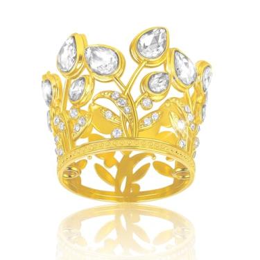 Imagem de CAVETEE Topo de bolo de coroa, mini tiara de princesa decoração de bolo para festa de aniversário de casamento (ouro e branco)