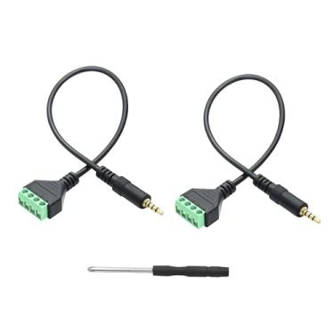Imagem de Maixbomr 2 peças de cabo de áudio de terminal de parafuso de 3,5 mm, terminal adaptador conversor sem solda de parafuso estéreo 1/8 TS para fêmea (cabo TRS de 4 polos de 3,5 mm - 2 peças)