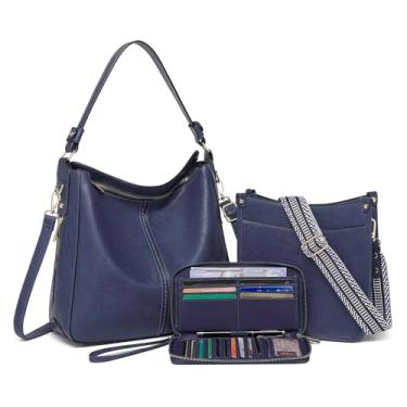 Imagem de Bolsas femininas 3 peças, conjunto de bolsas transversais, bolsa de couro grande, bolsas de ombro com carteira alças ajustáveis para bolsa feminina