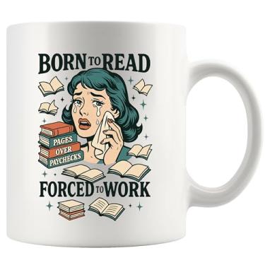Imagem de Panvola Born To Read Forced To Work Book Lover Gifts Book Readers Gifts For Women Men Bookworm Bibliophile Librarian Sister Girlfriend Wife From Husband Boyfriend Dad Mom Funny Ceramic Mug 325 ml