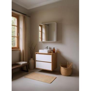 Imagem de Gabinete para Banheiro com Cuba e Armario 60cm Mdf Freijo Com Branco D