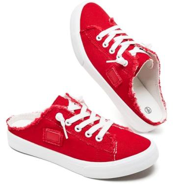 Imagem de BENPAO Tênis feminino sem cadarço de lona, sem cadarço, moderno, confortável, mocassim feminino, antiderrapante, casual, sem costas nuas, Vermelho, 38