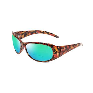 Imagem de Calabria Óculos de sol bifocais polarizados 645SB + 2,75 tartaruga vermelha/verde espelhado feminino ovais bifocais leitores modernos com capa rígida