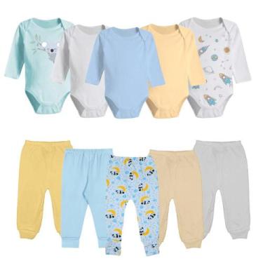 Imagem de Kit 10 Pç Body Manga Longa Mijão Roupa de Bebê Menino Menina - Koala B
