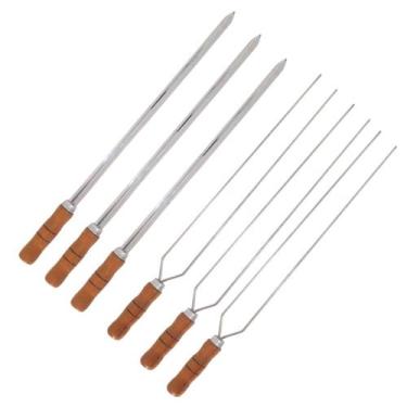 Imagem de Kit Espetos 3 Espada E 3 Duplo 70cm Inox - Cabo De Madeira - INOX LAUR