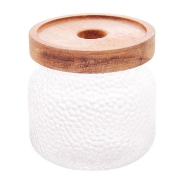 Imagem de Pote De Vidro Martelado Petra Com Tampa Madeira Acácia 350Ml