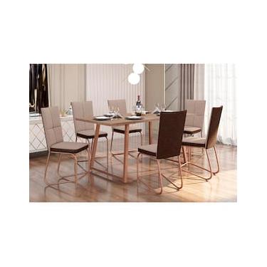 Imagem de Conjunto de Mesa Jantar 6 Cadeiras Fabone Atlanta Aço Carbono Estofadas Corano Retangular 170x80