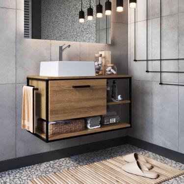 Imagem de Gabinete Banheiro Armário Com Cuba Pia Suspenso Porta Toalha