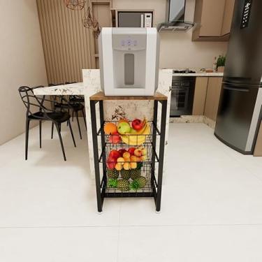 Imagem de Fruteira De Chão Em Aço Cozinha Suporte Bebedouro Amadeirado