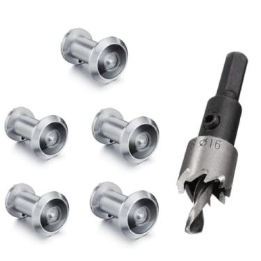 Imagem de TOGU 5 peças de furos de latão sólido de 220 graus para porta com broca de 16 mm, olho mágico de porta de 1,6 cm com privacidade, compatível com porta grossa de 3,5 cm a 6,5 cm, acabamento cromado