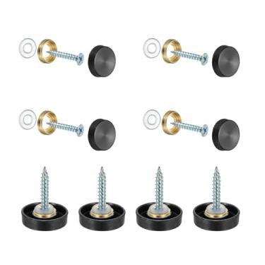 Imagem de YELARXI Parafusos de espelho 304 tampas decorativas de aço inoxidável fixadores de pregos, acabamento escovado de 16 mm adequado para ferragens de publicidade de sinal de espelho (8 peças, preto)