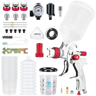 Imagem de YUZES Kit de pistola de pulverização HVLP Plus com copos de tinta descartáveis de 590 ml, fácil de usar, bicos de 1,4/1,7/2,0 mm, pistola de pulverização de ar para pintura de carros e móveis, pintura